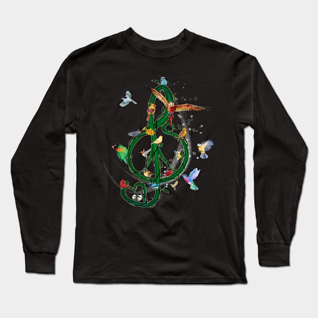 Colorful Bird Musical Note Costume Gift Long Sleeve T-Shirt by Pretr=ty